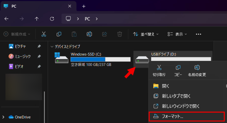 [フォーマット]を選択する