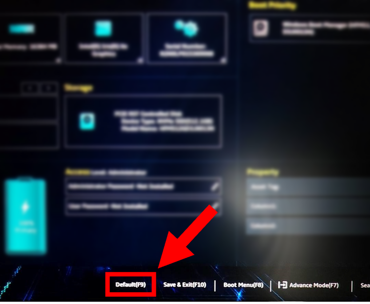 BIOSのデフォルト設定画面を開く