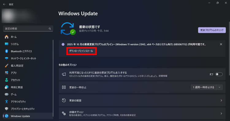 WindowsUpdateの確認画面