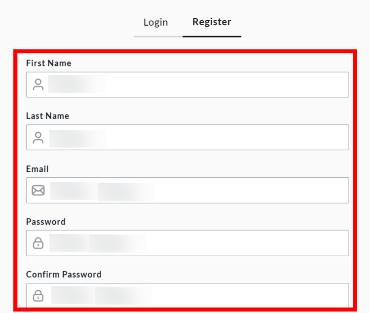 [Register]の枠内に各必要事項を入力し画面下部の登録ボタンをクリック