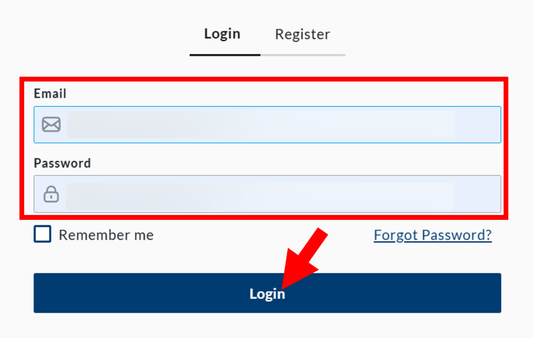 [Login]の枠内に必要事項を入力しログインする