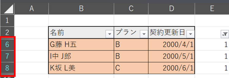 重複した行のみが非表示となる