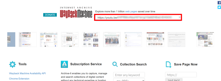 Wayback Machineにアクセスし消されたYouTube動画のURLを入力