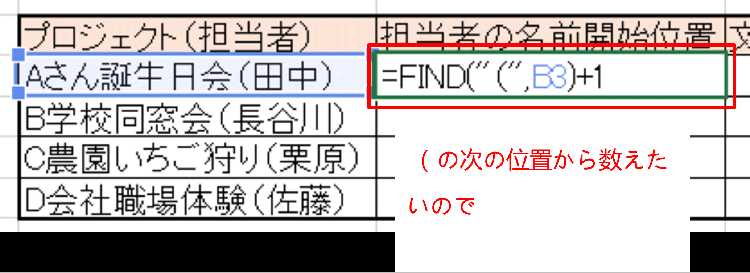 FIND関数を使って指定の文字が文字列から何番目にあるかを調べる方法