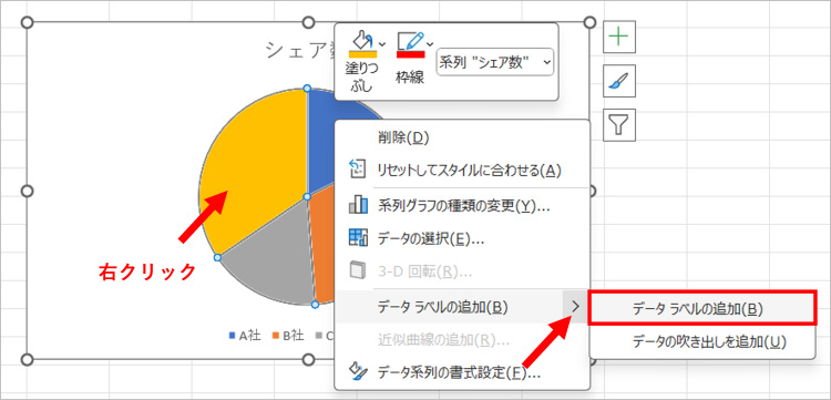 「データラベルの追加」を選択