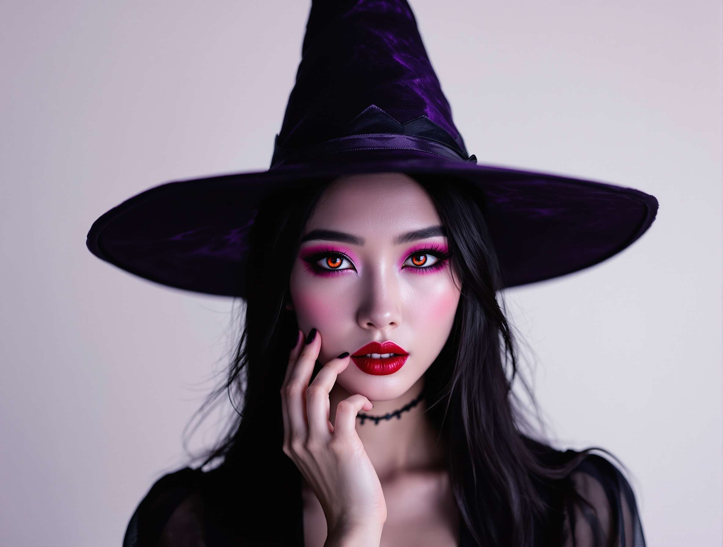 ハロウィン魔女フィルター効果例 - 紫と黒を基調とした神秘的な魔女スタイル