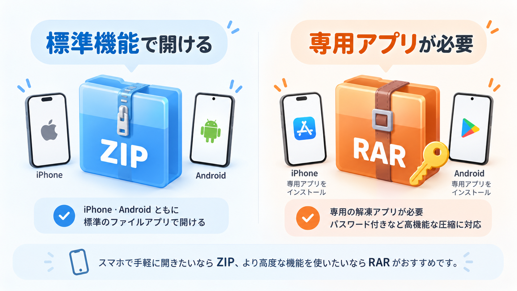 スマホでZIPファイルとRARファイルを開く方法の違い