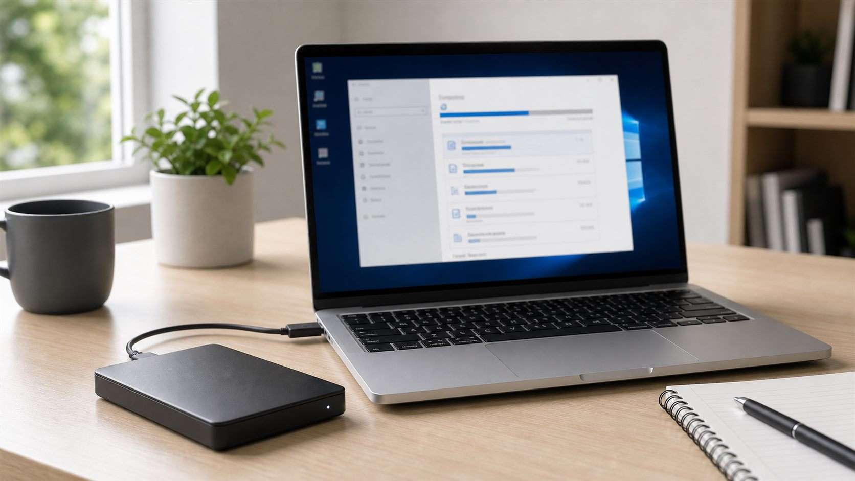 Windows 10の空き容量とバックアップを確認するイメージ