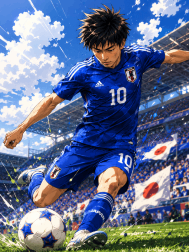 漫画風加工後のサッカー写真